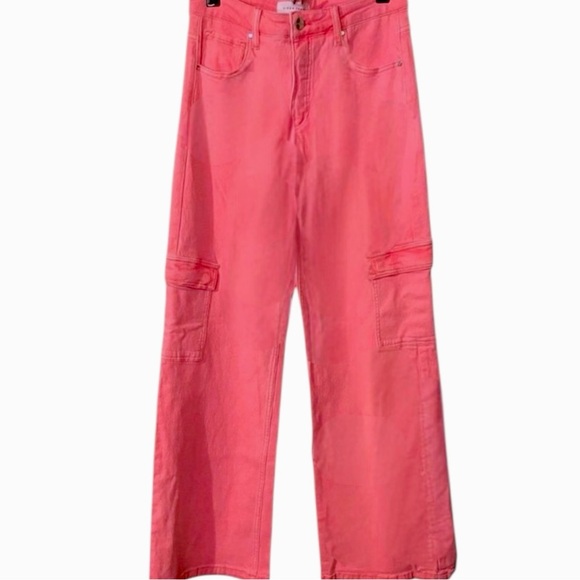 Risen Hot Neon Pink High Rise Wide Leg Cargo Jeans Size 15/32 - Picture 8 of 14